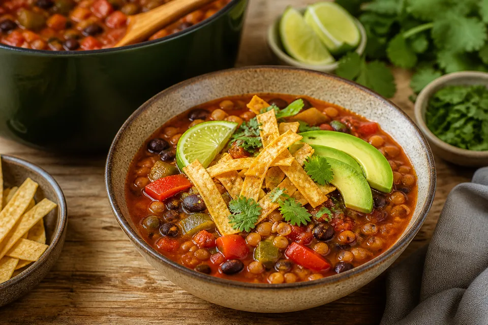 1 Pot Lentil Tortilla Soup (Instant Pot or Saucepan)