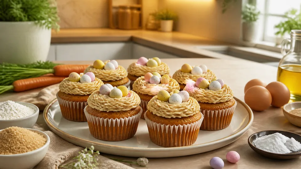 "Easter Nest" Carrot Cupcakes With Caramel Cream Cheese Frosting